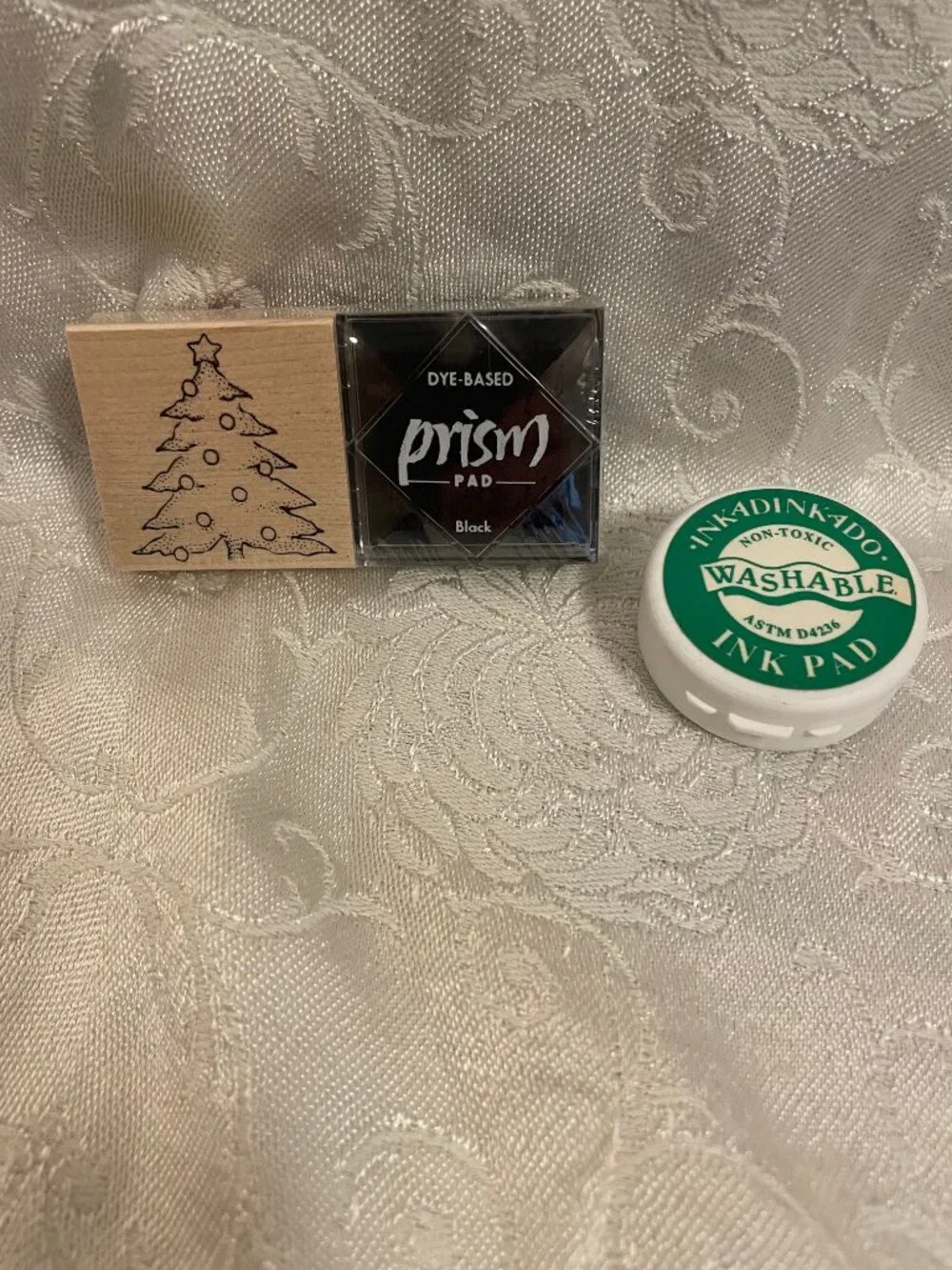 1996 Rubber Stampede Christmas Tree Stamp with Wood Top and Black Prism Ink Pad